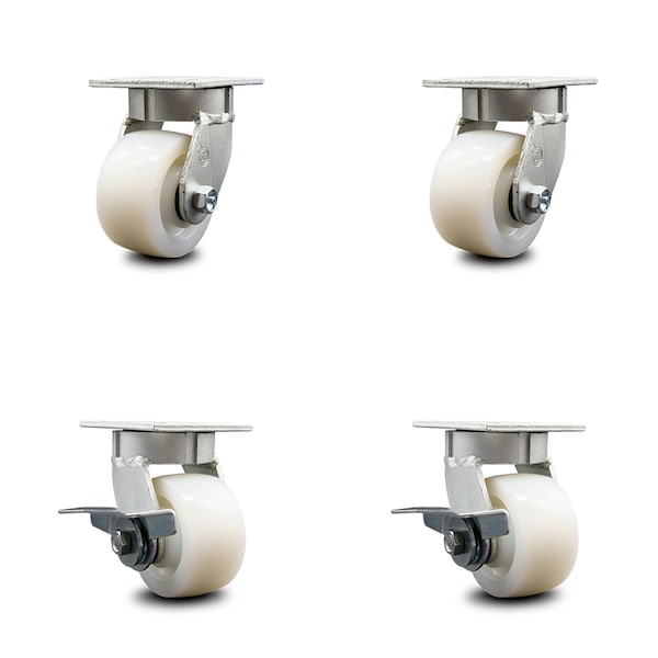 4 Inch Kingpinless Nylon Wheel Swivel Caster Set with 2 Brakes